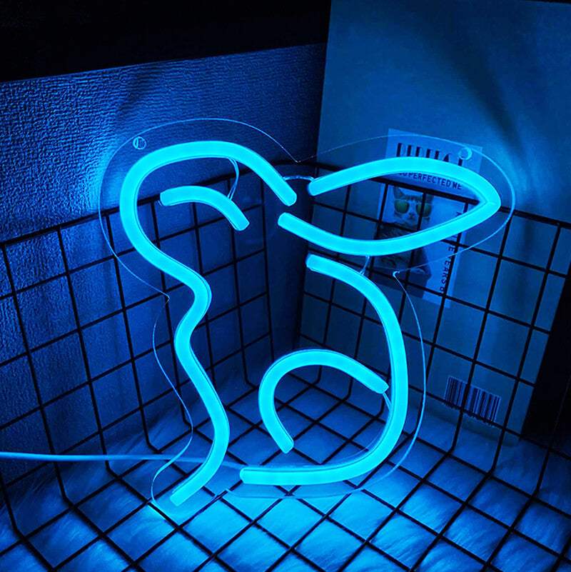 Hasen Neon LED Schild USB – verspielter blauer Hase als Wanddeko fürs Mädchenzimmer