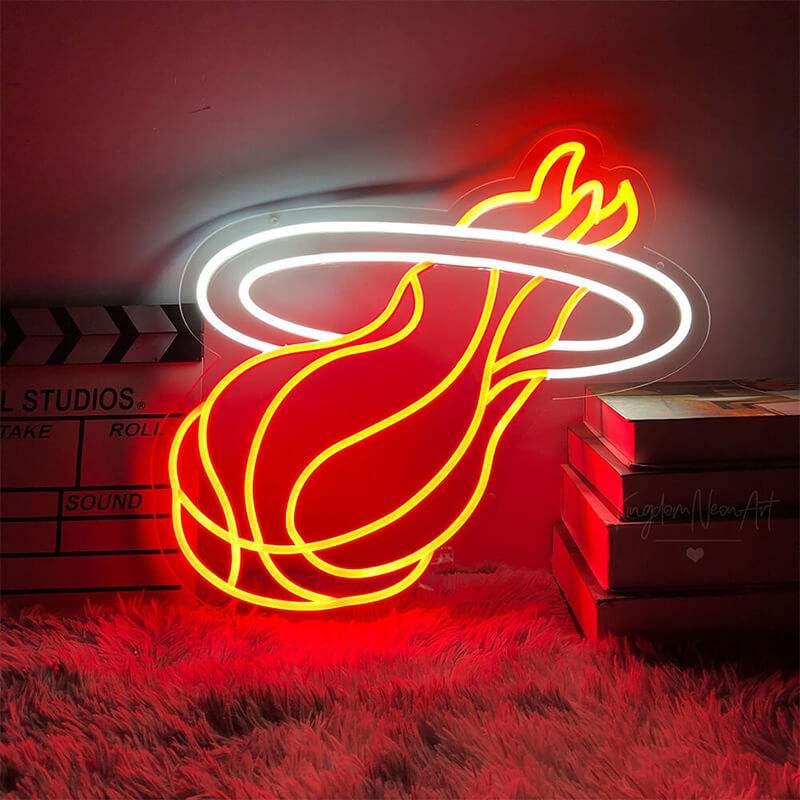 Feuer Basketball Neon LED Schild USB – Sport Fan Mancave Wanddeko