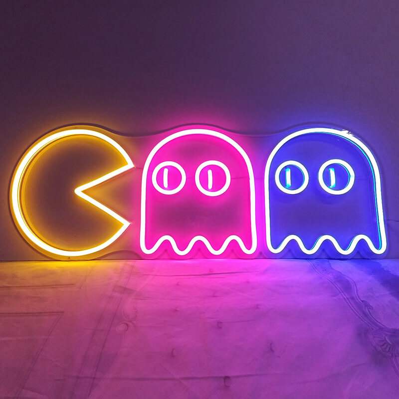 Retro Ghosts LED Schild 6mm Acrylplatte – 80s Gaming Wanddeko für Sammler