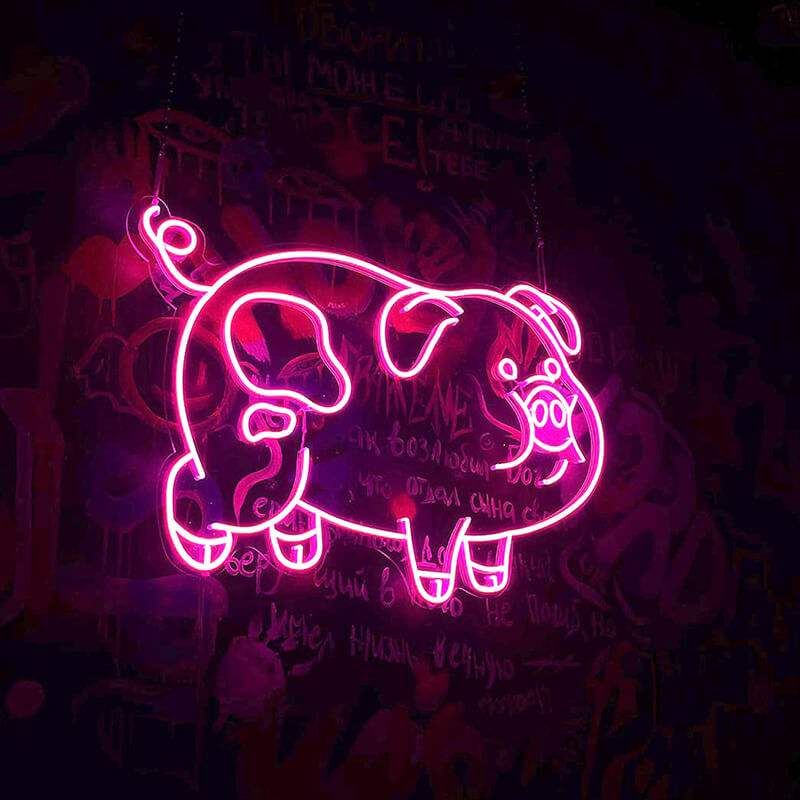 Schweinchen Dick Neonschild dimmbar 9 Stufen USB – handgefertigte Rosa Deko