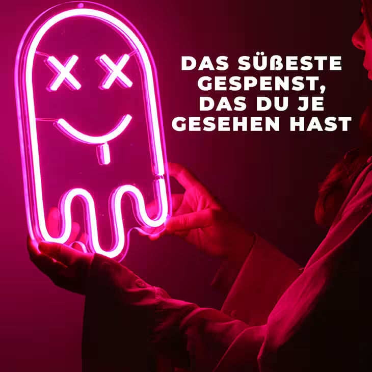 Pinker Geist LED Schild 6mm Acrylplatte – süße Wanddeko fürs Schlafzimmer
