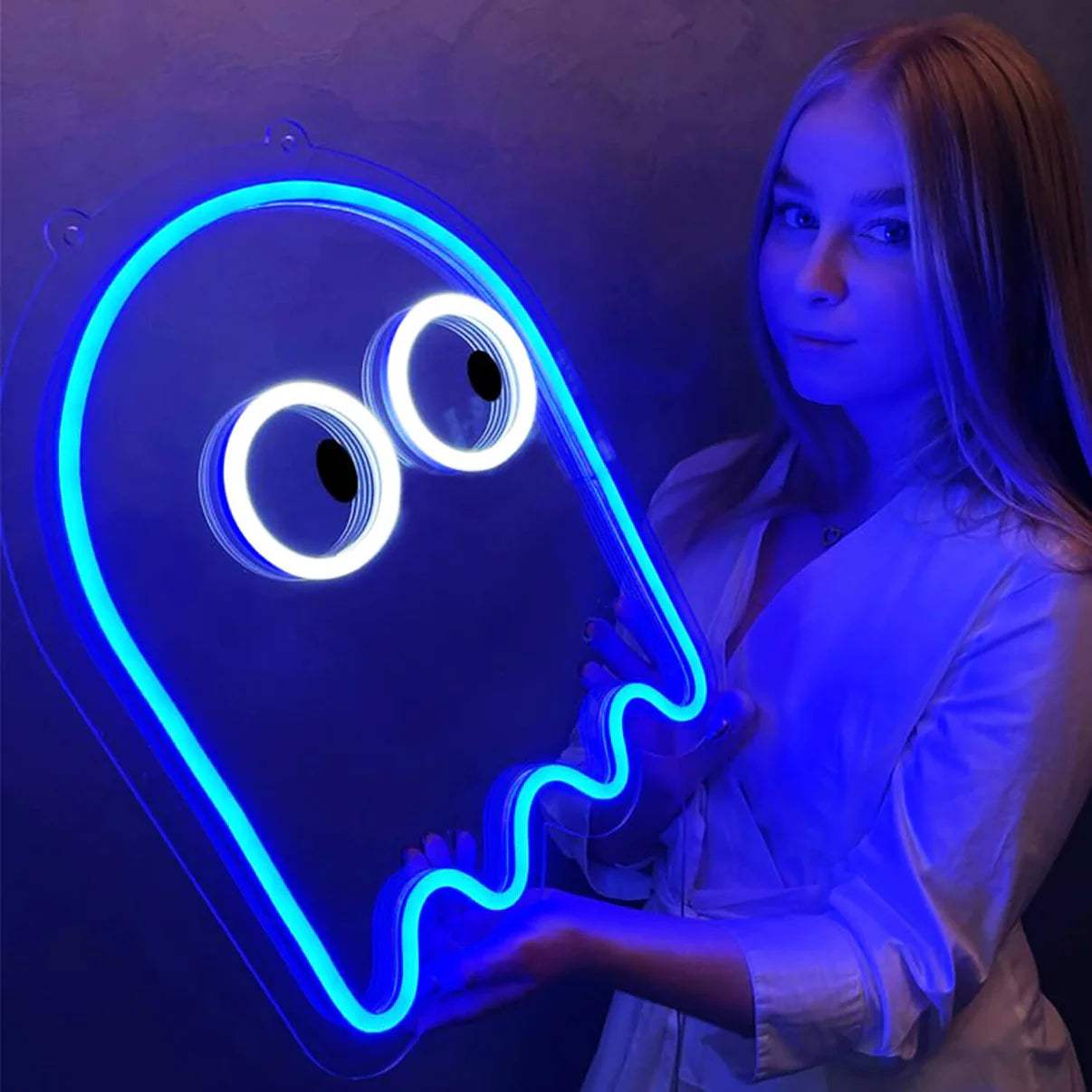 Pacman Geist LED Leuchtschild beleuchtet – handgefertigte Wanddeko für Arcade-Fans