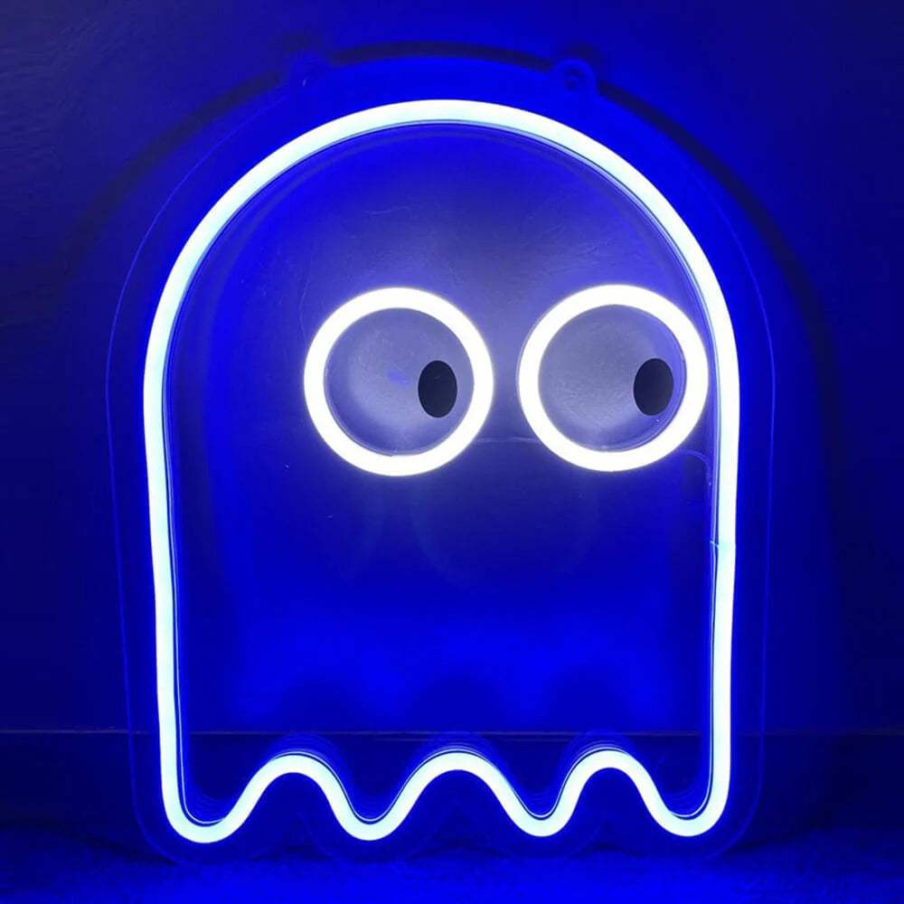 Pacman Geist Neon LED Schild USB – Retro Gaming Deko fürs Zocker-Zimmer
