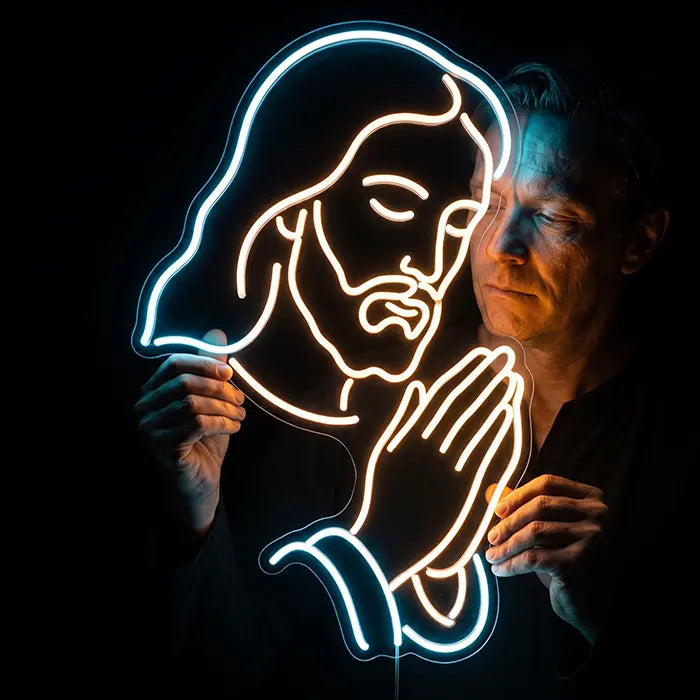 Bete mit Jesus Neon LED Schild – Dimmbar mit Fernbedienung | Christliche Wanddeko
