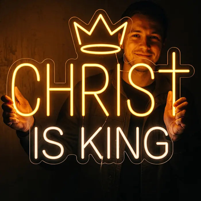 Christ is King Set Neon LED Schild – 7 Designs, USB oder 12V | Christliche Deko