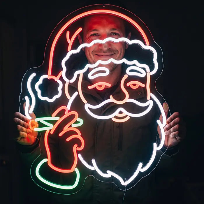Buffender Weihnachtsmann Neon LED Schild – Dimmbar mit Fernbedienung | Lustige Weihnachtsdeko
