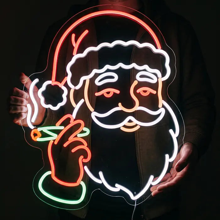 Buffender Weihnachtsmann Neon LED Schild – Dimmbar mit Fernbedienung | Lustige Weihnachtsdeko