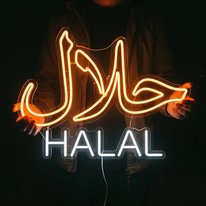 Halal Set Neon LED Schild – 9 Designs, USB oder 12V | Gastronomie Deko