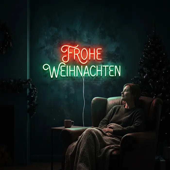 "Frohe Weihnachten" in Rot-Grün Style XL 55cm (12V)