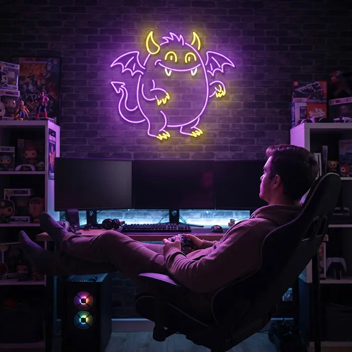 Pummel-Monster Neon LED Schild – Dimmbar mit Fernbedienung | Monster Kinderzimmer Deko