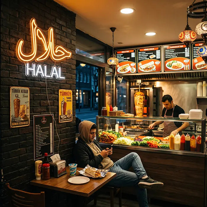 Halal Set Neon LED Schild – 9 Designs, USB oder 12V | Gastronomie Deko
