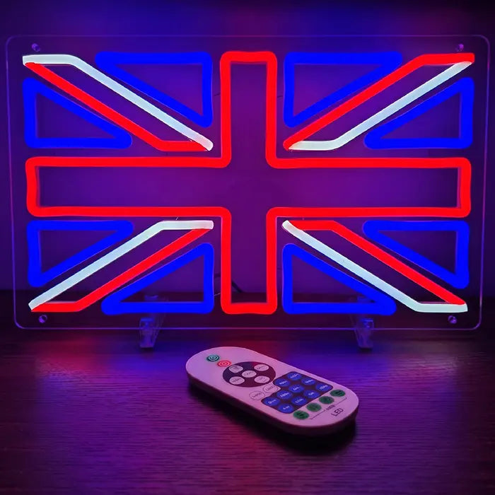 Union Jack & England Flagge Neon LED Schilder Set – Dimmbar, USB oder 12V | Fan Wanddeko