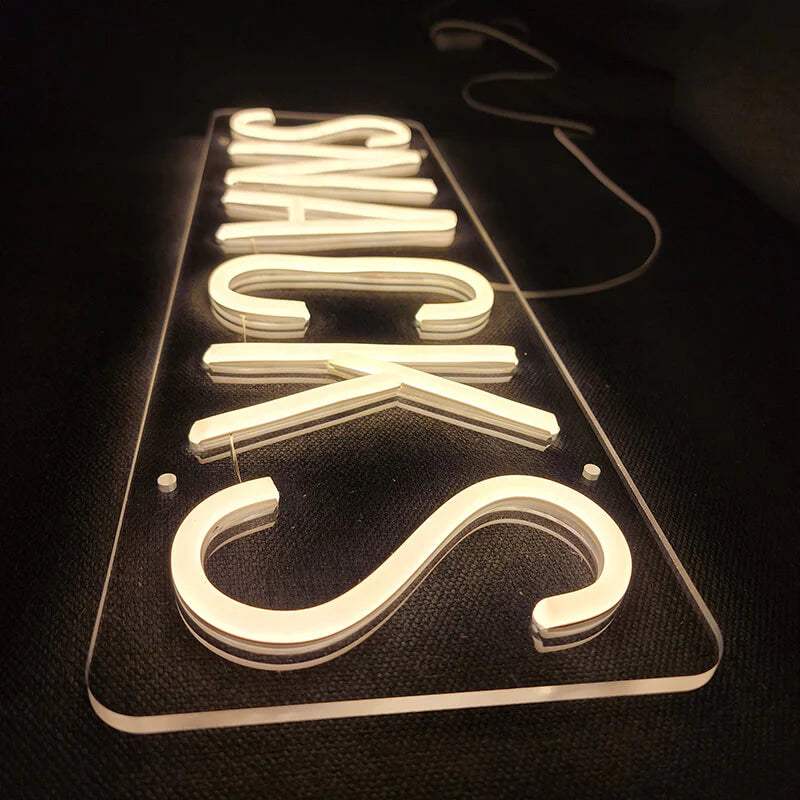 Snacks LED Leuchtschild beleuchtet – Food Wanddeko für Küche und Esszimmer