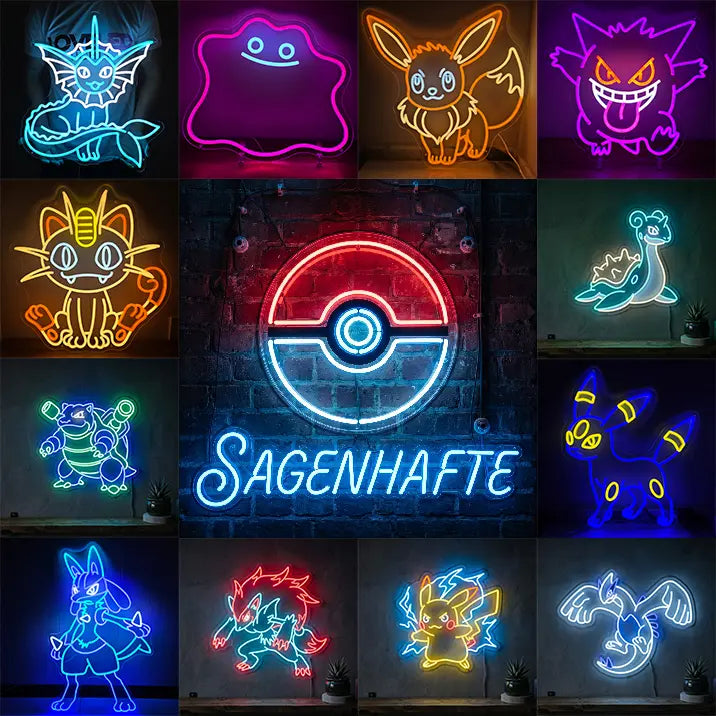 Sagenhafte Pokémon Set Neon LED Schild – 12 Motive, dimmbar | Pokémon Sammler Deko