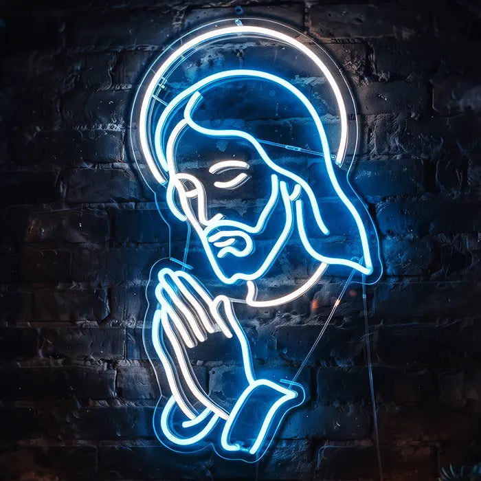 "Bitte um Vergebung" Jesus LED Neoschild XL 55cm