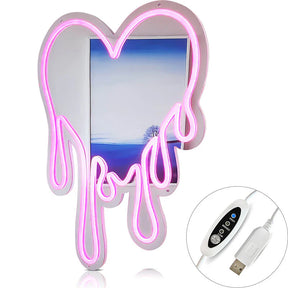 Neon Led-Schild, USB, 37 x 50cm, Herz mit Integrierten Spiegel 