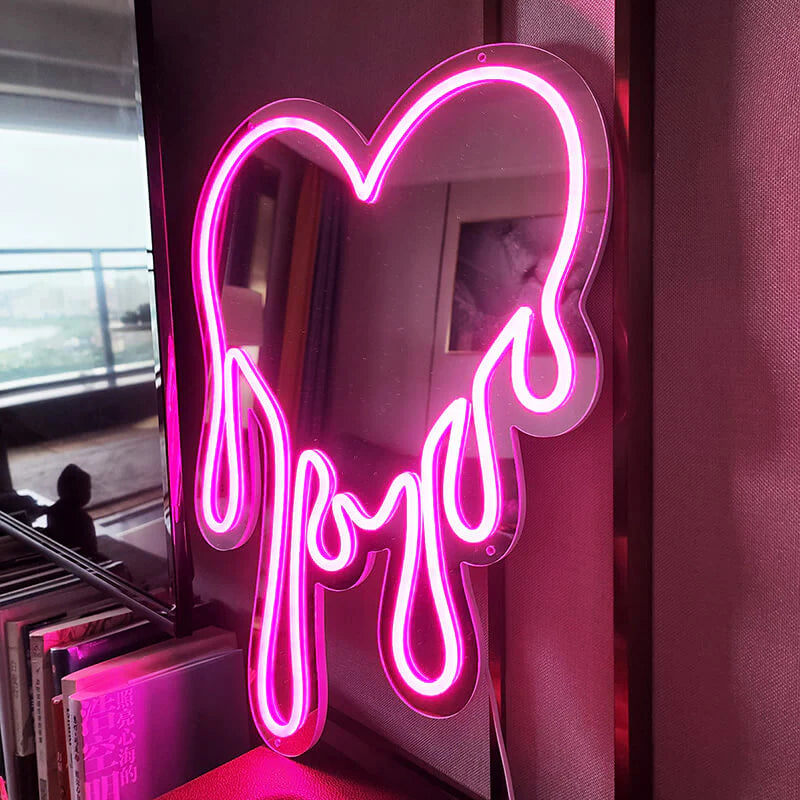 Neon Led-Schild, USB, 37 x 50cm, Herz mit Integrierten Spiegel 