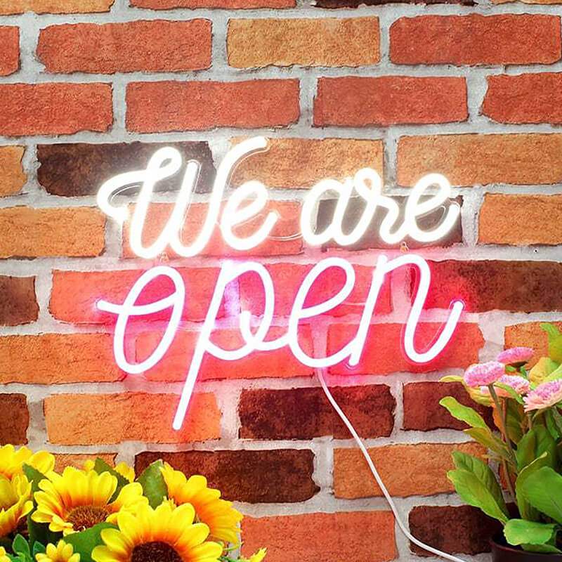 We Are Open LED Leuchtschild beleuchtet – Eingangsschild für Shop und Restaurant