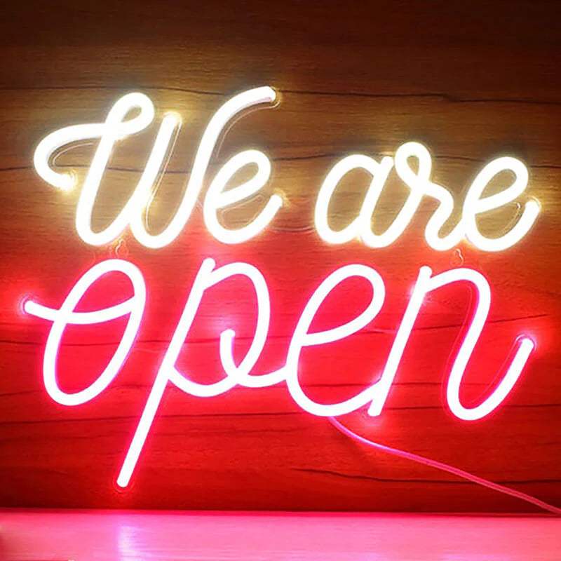 We Are Open Neon LED Schild USB – XL Business Deko fürs Schaufenster