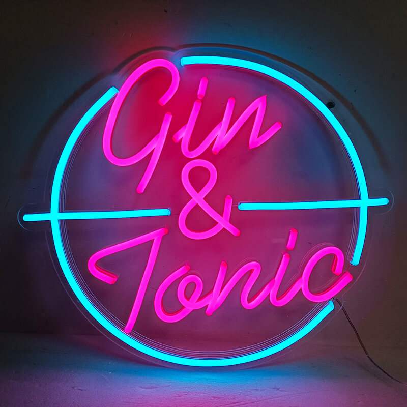 Gin Tonic Neon LED Schild USB – Heimbar und Cocktail Lounge Wanddeko