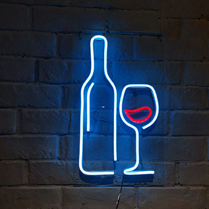 Weinglas mit Flasche LED-Schild (38x23cm) USB