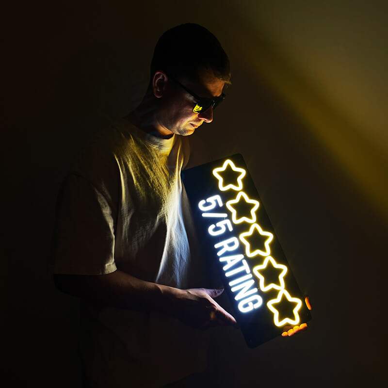 5 Star Neon LED Schild – handgefertigte Business-Wanddeko für Shop & Salon