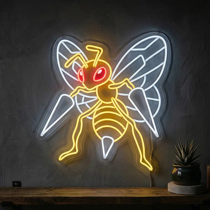 Pokémon Bibor Beedrill Neon LED Schild 12V – Wespen-Pokémon Wanddeko fürs Gaming-Zimmer