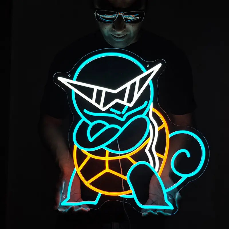 Schiggy LED Leuchtschild Sonnenbrille beleuchtet – cooles Pokémon Wandbild