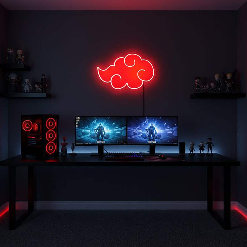 Custom-made Neon-Leuchte für Liebhaber von Naruto Shippuden und der Akatsuki-Organisation, die das rote Symbol darstellt.