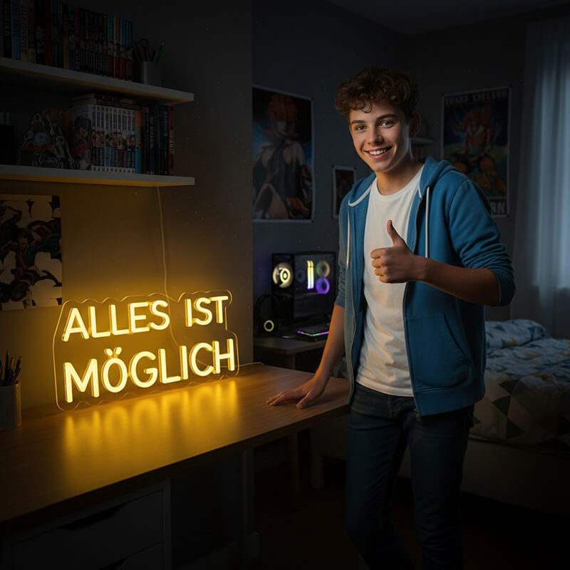 Custom-made Neon-Leuchte als Geschenk für Start-ups oder Unternehmer, die den Geist des Möglichen (Everything is possible) symbolisiert.