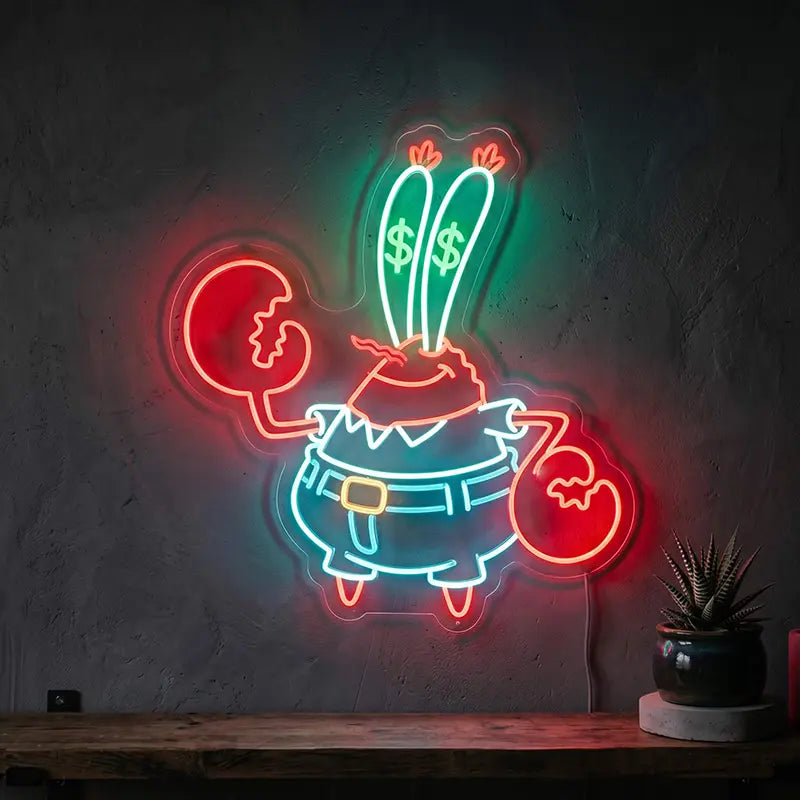 Money Krebs Neon LED Schild – SpongeBob Freaks als USB Wanddeko auf 6 mm Acrylglas