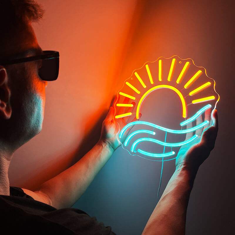 Sonnenuntergang Neon Sign – Urlaubsfeeling für Strand-Ferienhaus