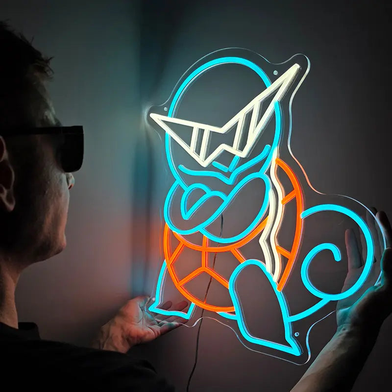 Schiggy XL LED Schild 6mm Acrylplatte – Gaming Setup Deko mit Pokémon-Motiv