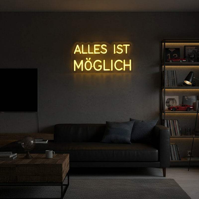 Alles Ist Möglich LED Schriftzug – gelbes USB-Leuchtschild als Geschenk für Unternehmer
