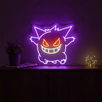Einzigartige Geschenkidee für Pokémon-Fans: Ein hell leuchtendes Gengar-LED-Schild in den Farben Lila, Orange