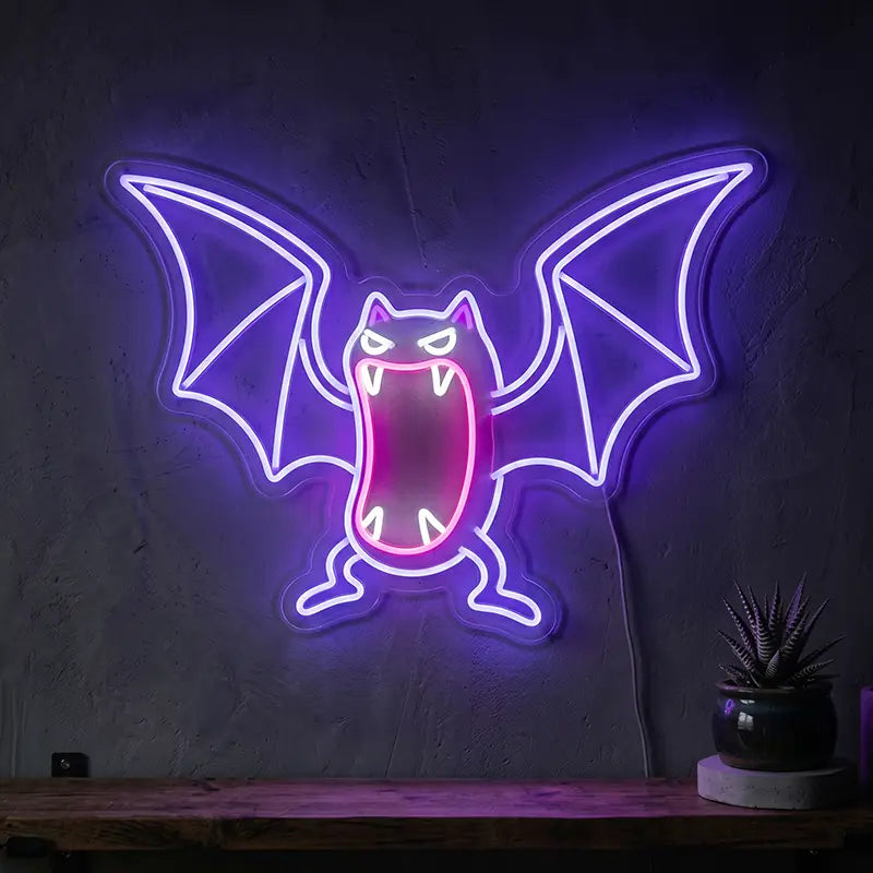 Pokémon Golbat Neon LED Schild USB – Fledermaus-Pokémon Deko in Violett-Pink fürs Gaming-Zimmer