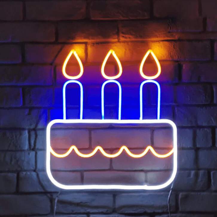 Torte mit Kerzen Neon LED Schild USB – Geburtstag Deko für Partys