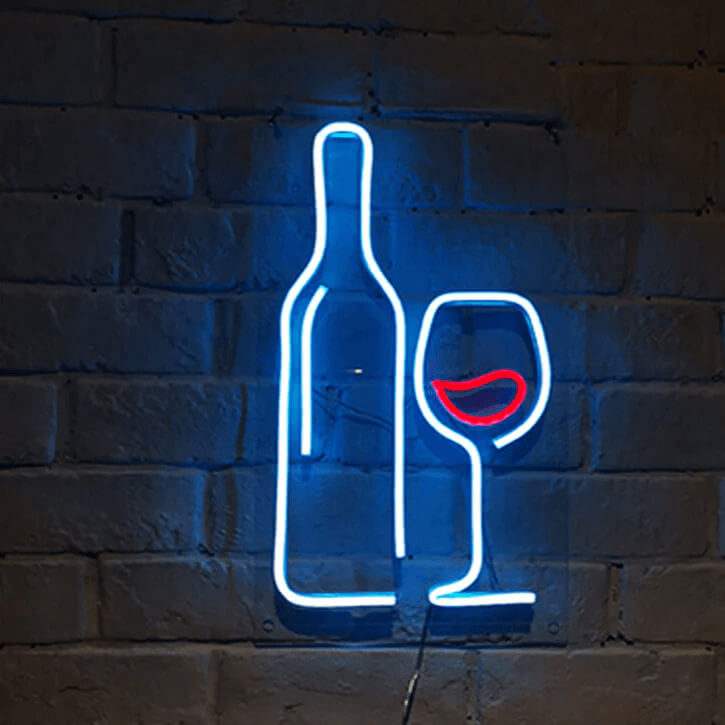Weinglas & Flasche Neon LED Schild USB – Bar Deko für Weinliebhaber