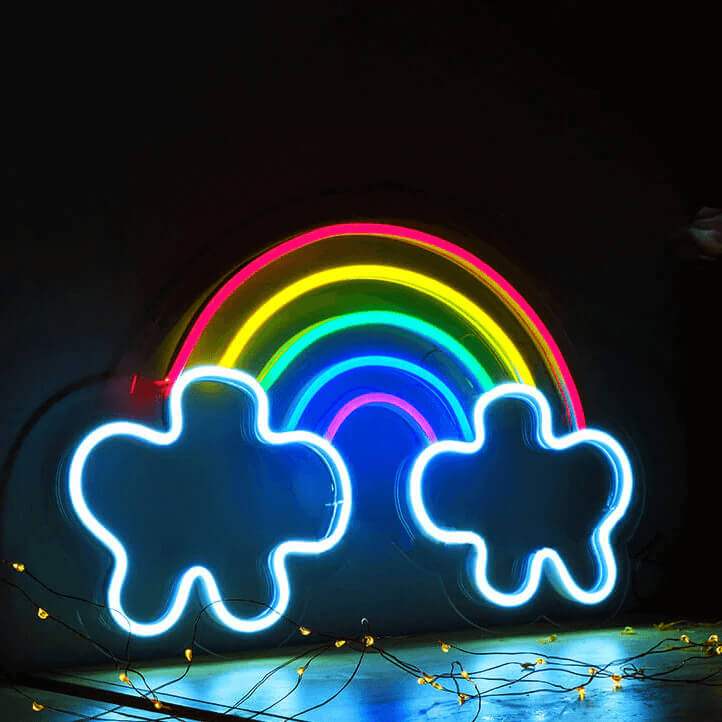 Regenbogen mit Wolken Leuchtschild – Geschenkidee zur Geburt und Taufe