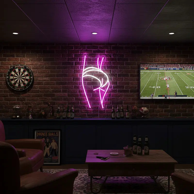 Dekoratives Neon-Licht mit einer stilisierten Silhouette in Pink, die eine sinnliche und künstlerische Ästhetik schafft.
