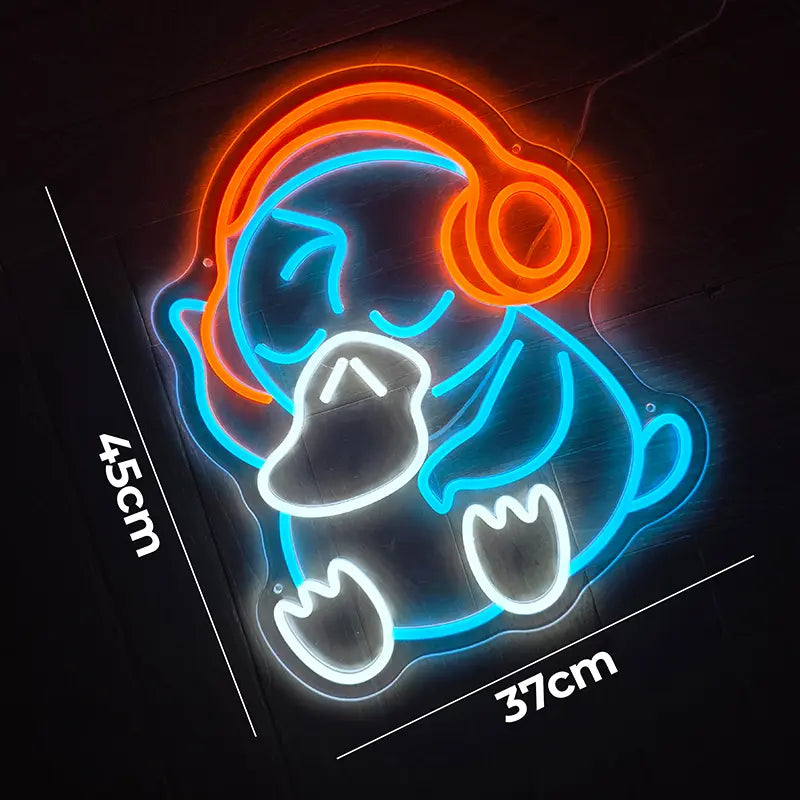 Modernes LED-Neon-Schild im Enton-Design auf transparentem Acrylträger, perfekt für Gaming-Setups.