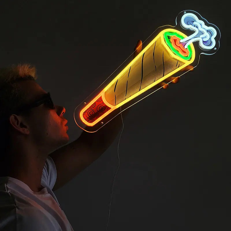 Buntes LED Neonschild in Form eines rauchenden Joints – auffällige Wanddekoration