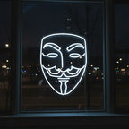 Anonymous Maske als LED Neonschild – stylisches Licht für Wandgestaltung
