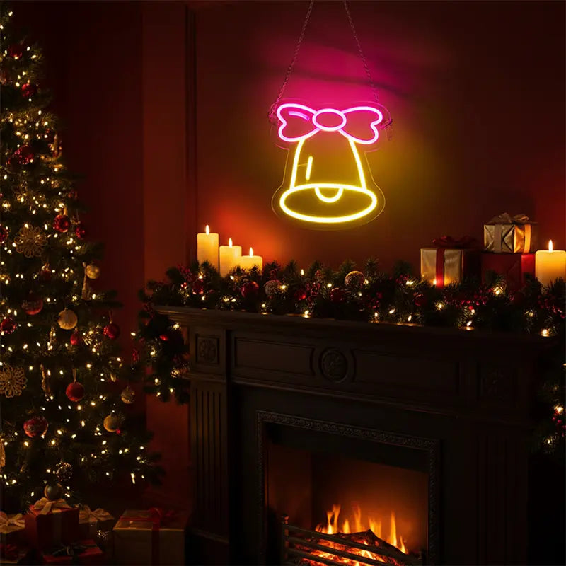 Glöckchen Neon LED Schild – Kinderzimmer und Festtags Wanddeko