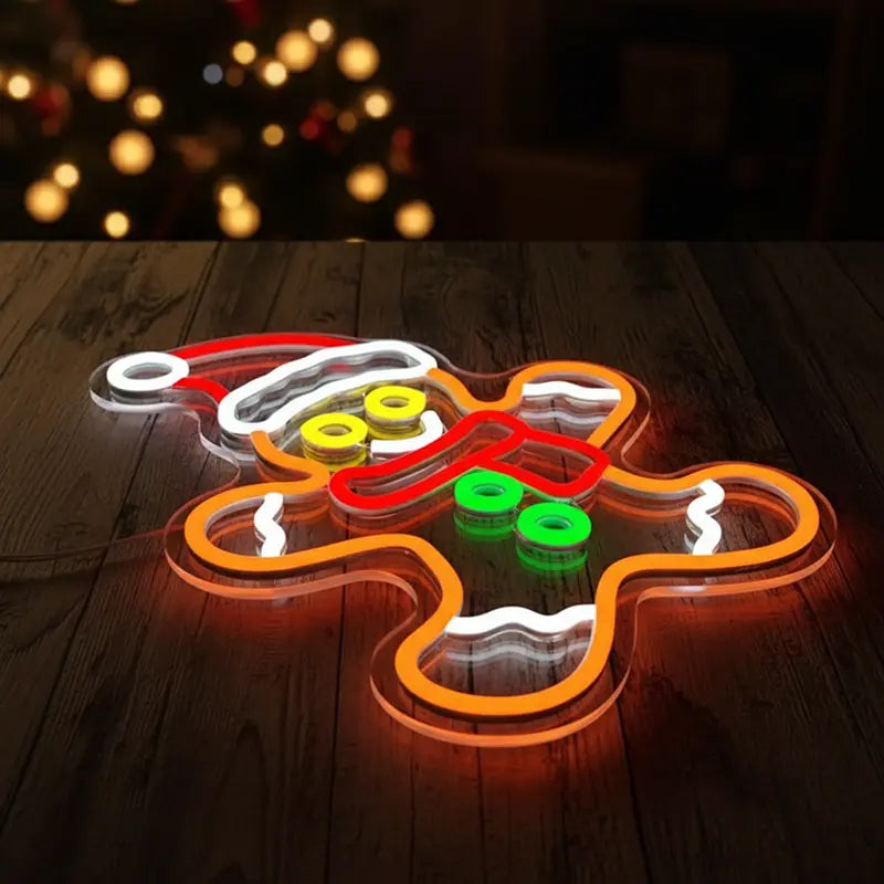 Lebkuchenmann LED Lichtschild – warme Weihnachtsbeleuchtung für Bäckerei oder Café