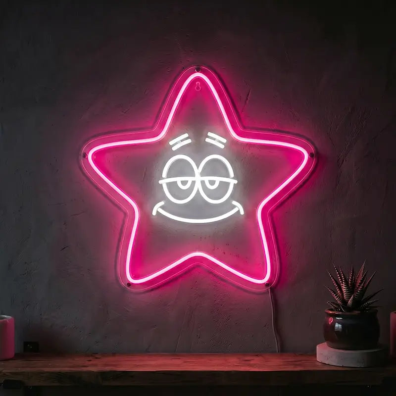 Happy Star Neon LED Schild – SpongeBob Patrick Stern als USB Wanddeko auf 6 mm Acrylglas