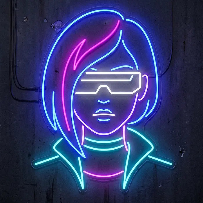 Cyber Girl Neon LED Schild – Cyberpunk Anime Mädchen als Wanddeko fürs Jugendzimmer
