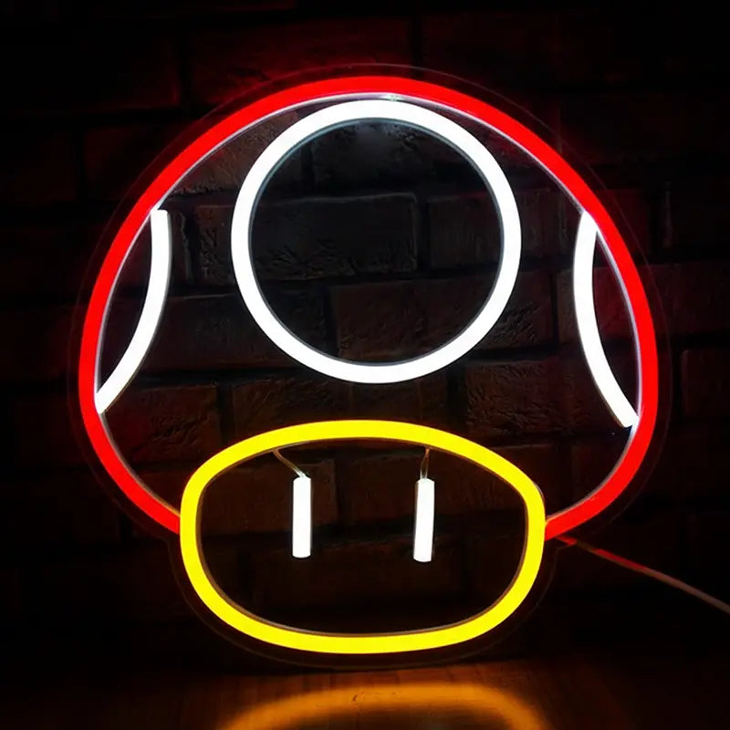 Super-Pilz Mario LED Schild 6mm Acrylplatte – Power-Up Wanddeko fürs Gaming-Zimmer