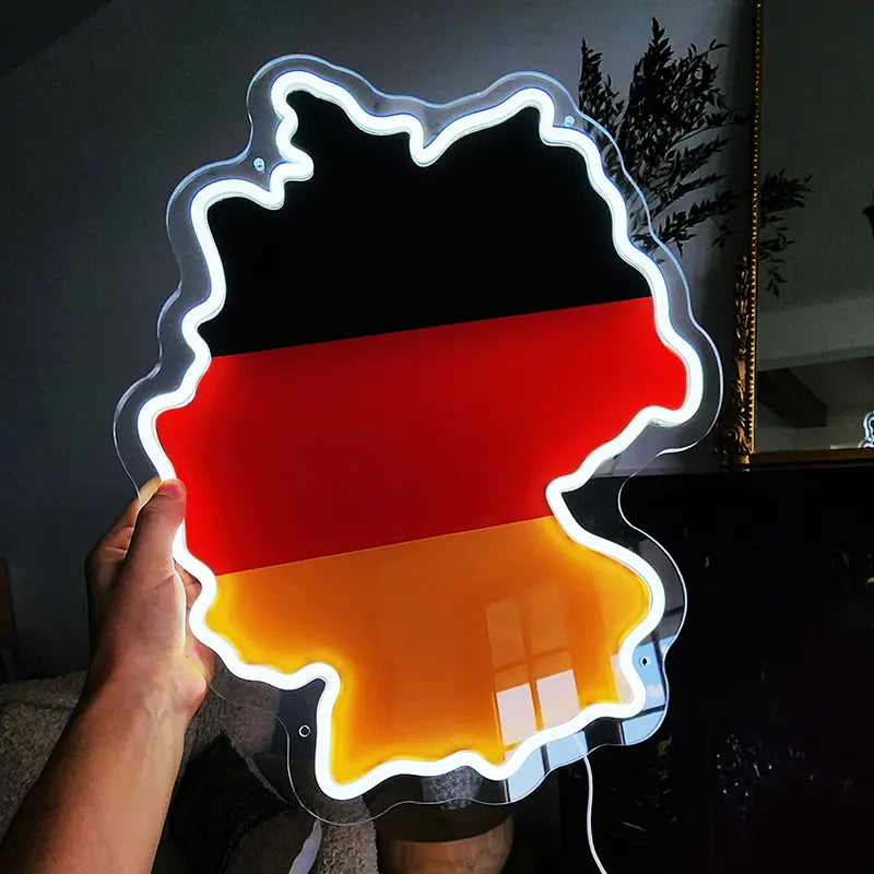 Deutschland Silhouette Neon LED – Patriotische USB-Wanddeko für Mancave & Garage