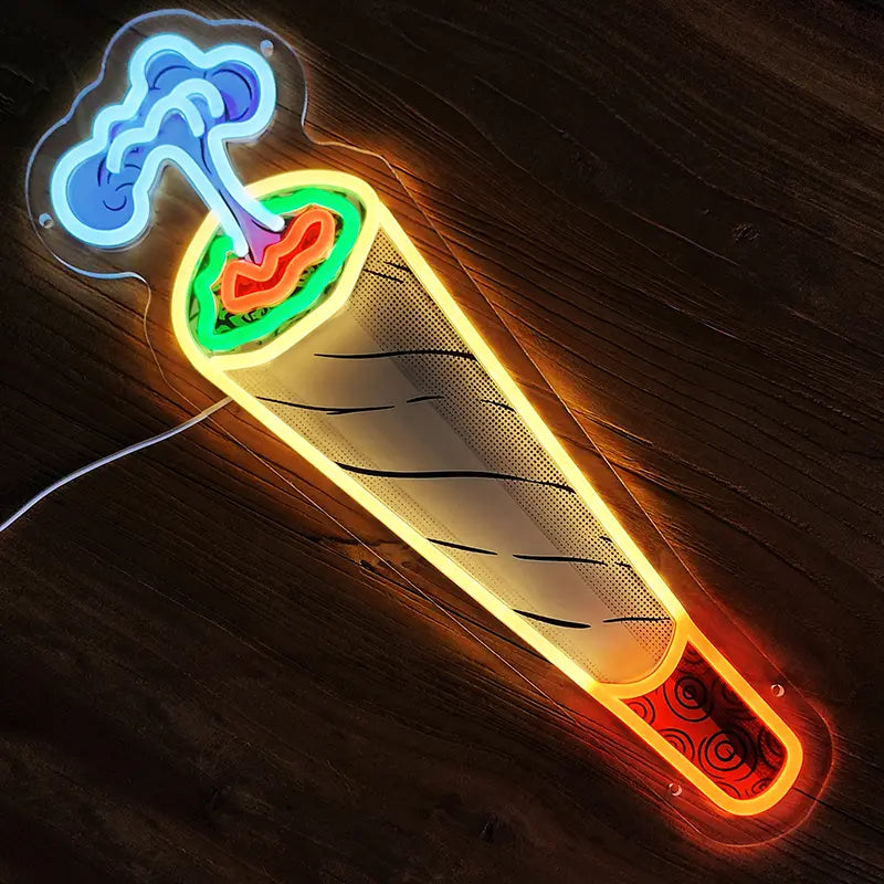 LED Neonlicht mit Rauchwolke und Joint-Motiv – kreative Wandbeleuchtung